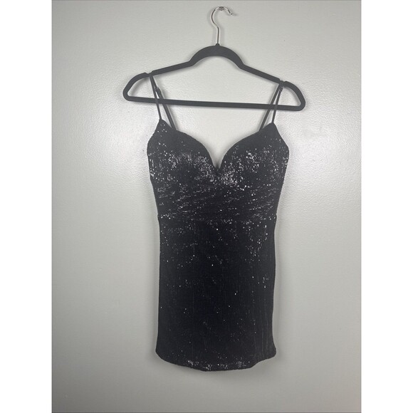 Cinderella Devine Sexy Black Sequin‎ Mini Dress  ( Altered Hem?) Size XS - Picture 1 of 9